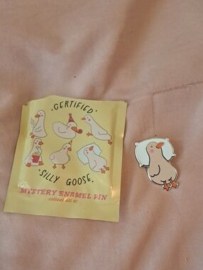 Silly Goose Enamel Pin - Pink & Cream Cartoon Goose